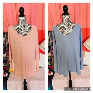 Vintage America Women’s V-Neck Long Sleeve Waffle Thermal Top Bundle of 2